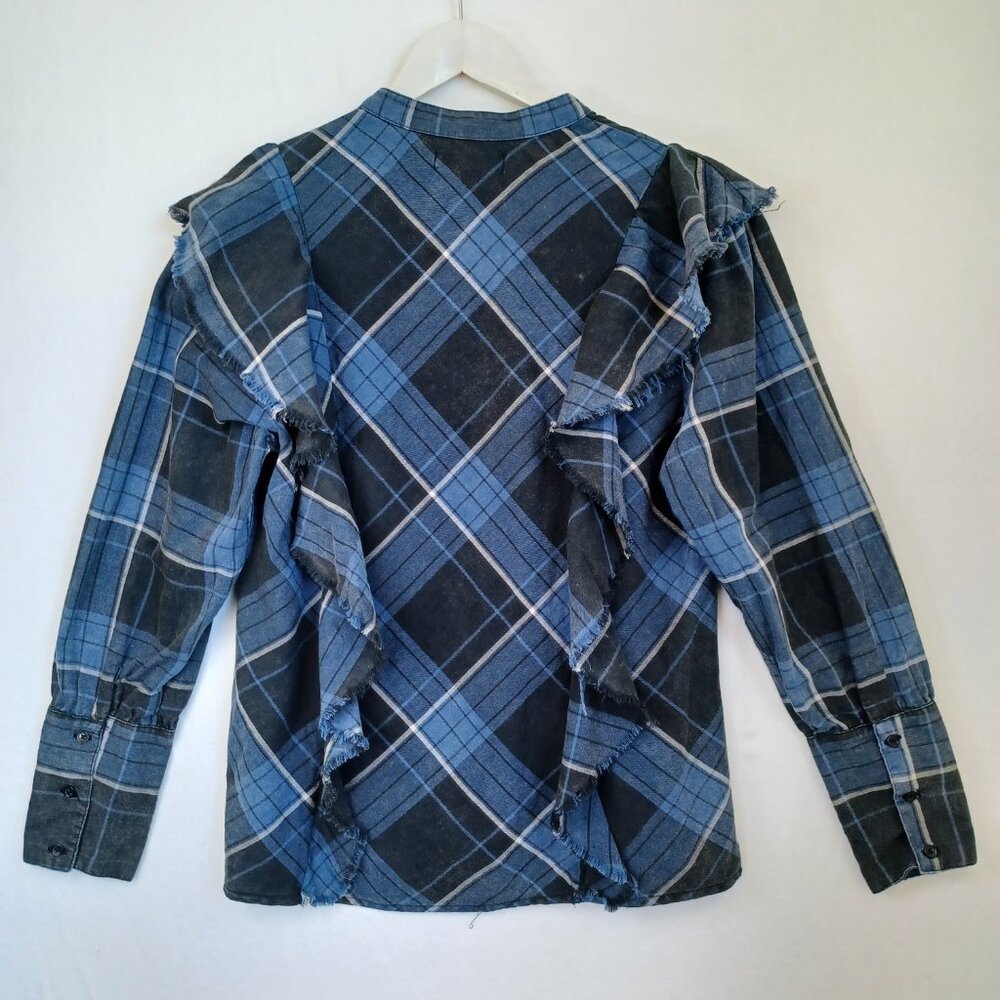 Maison Cinqcent Shirt Plaid Cotton Ruffle Detail Western Top Womens Large - Picture 3 of 8
